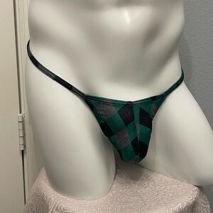 Green and Black Plaid Men's Thong
